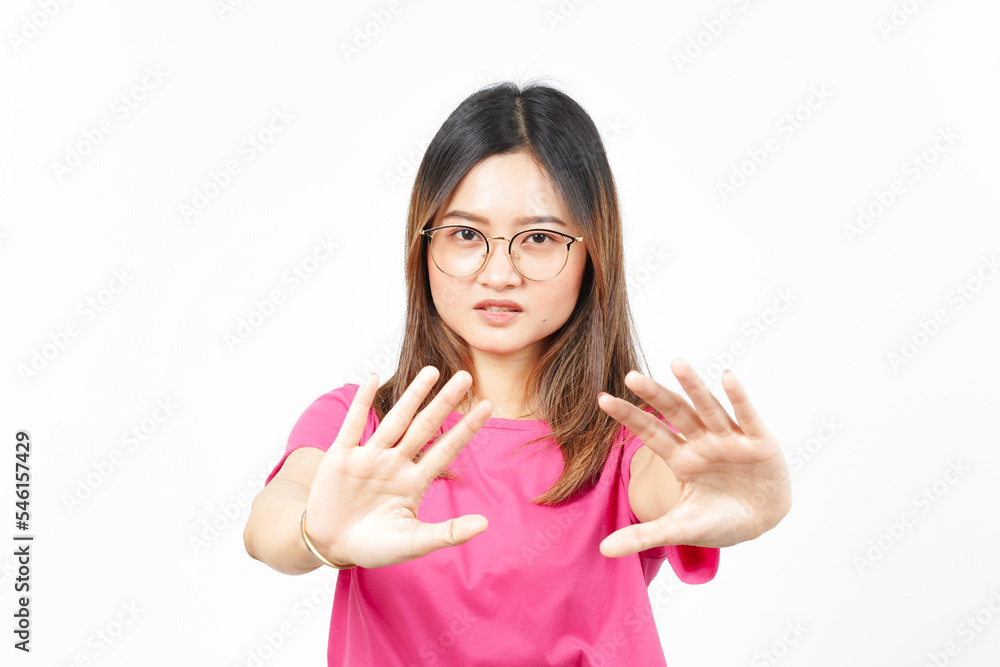 STOP or Rejection Gesture Of Beautiful Asian Woman Isolated On White Background STOP or Rejection Gesture Of Beautiful Asian Woman Isolated On White Background