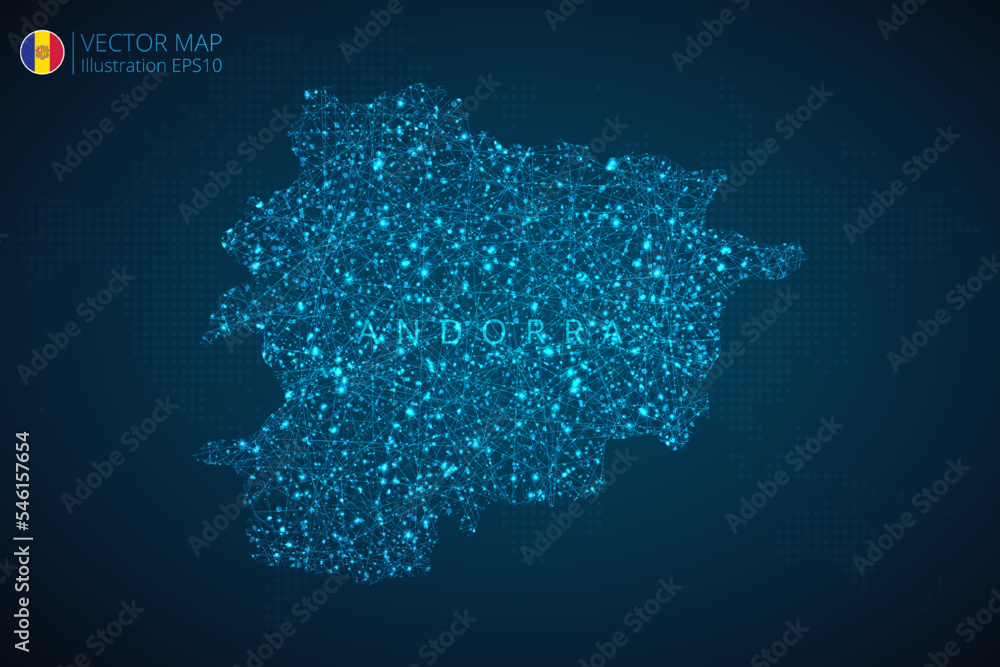 Map of Andorra modern design with abstract digital technology mesh polygonal shapes on dark blue background. Vector Illustration Eps 10.