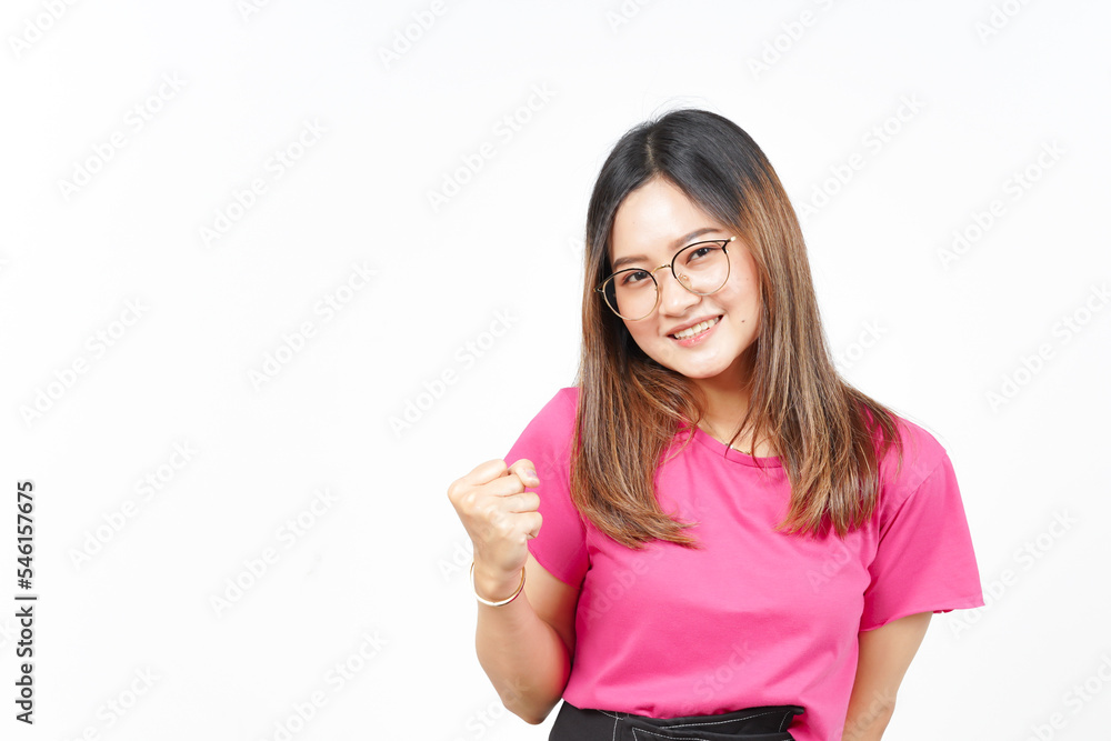 Yes Celebration Gesture Of Beautiful Asian Woman Isolated On White Background Yes Celebration Gesture Of Beautiful Asian Woman Isolated On White Background
