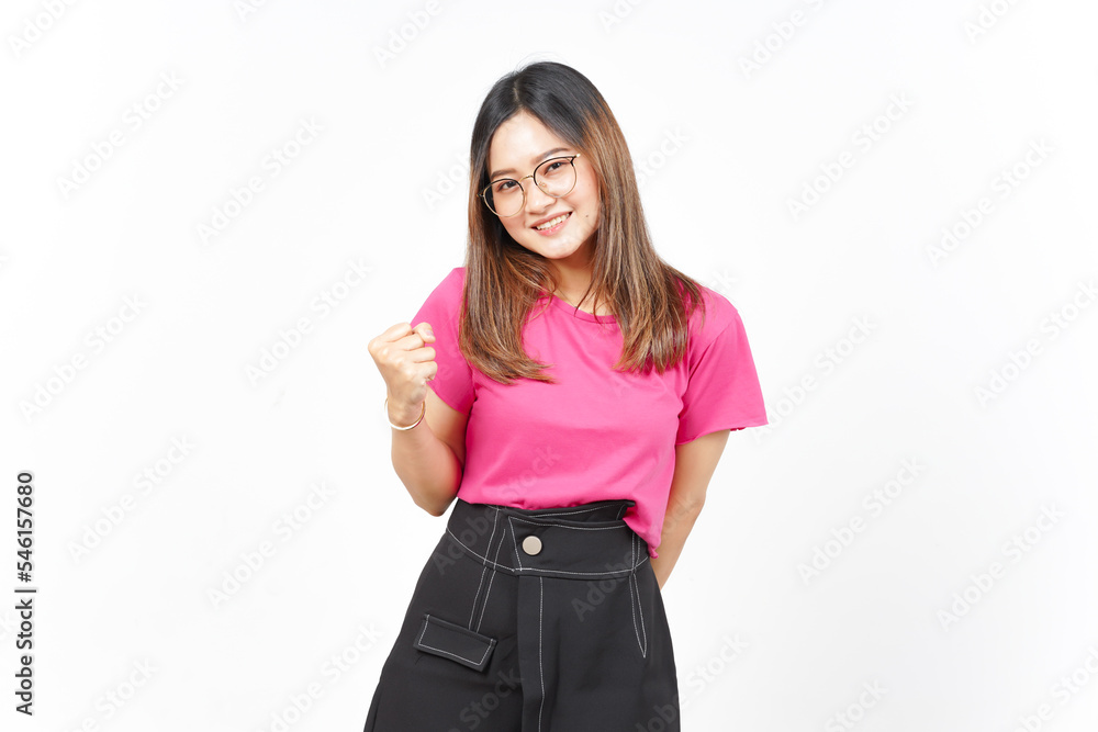 Yes Celebration Gesture Of Beautiful Asian Woman Isolated On White Background Yes Celebration Gesture Of Beautiful Asian Woman Isolated On White Background