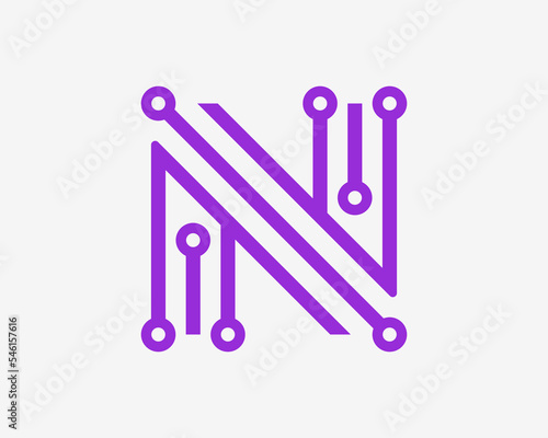 Letter N Circuit Electronic Technology Digital Computer System Future Modern Vector Logo Design