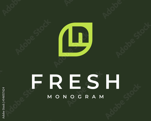 Letter LN NL Leaf Green Plant Nature Herbal Natural Monogram Simple Minimalist Vector Logo Design