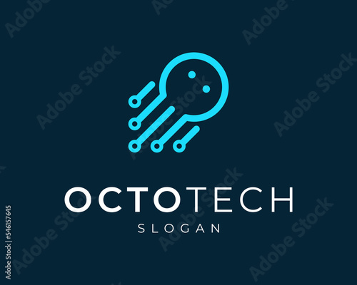 Octopus Squid Tentacle Technology Digital Circuit Electronic Line Modern Vector Logo Design