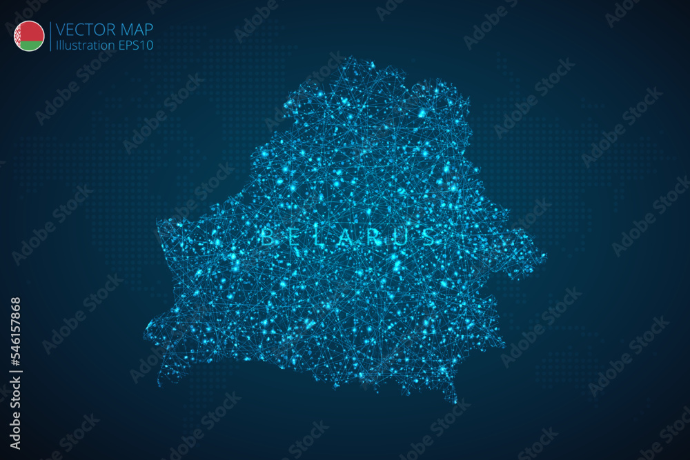 Map of Belarus modern design with abstract digital technology mesh polygonal shapes on dark blue background. Vector Illustration Eps 10.