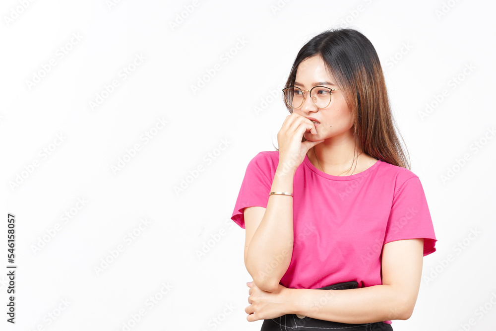 Afraid , nervous and bite nails Of Beautiful Asian Woman Isolated On White Background Afraid , nervous and bite nails Of Beautiful Asian Woman Isolated On White Background