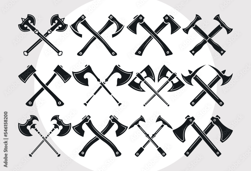 Fototapeta Crossed Axe SVG Bundle, Axe Silhouette, Lumberjack Axe Svg