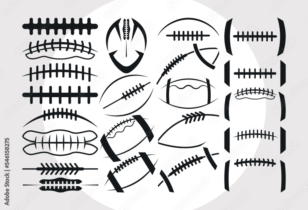 Football Laces SVG Bundle, Football Silhouette Svg, Football Skeleton Svg, Football Stitches Svg, American Football Svg, Rugby Ball Laces Svg
 - obrazy, fototapety, plakaty 
