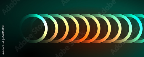 Neon shiny circles abstract background, technology energy space light concept, abstract background wallpaper design