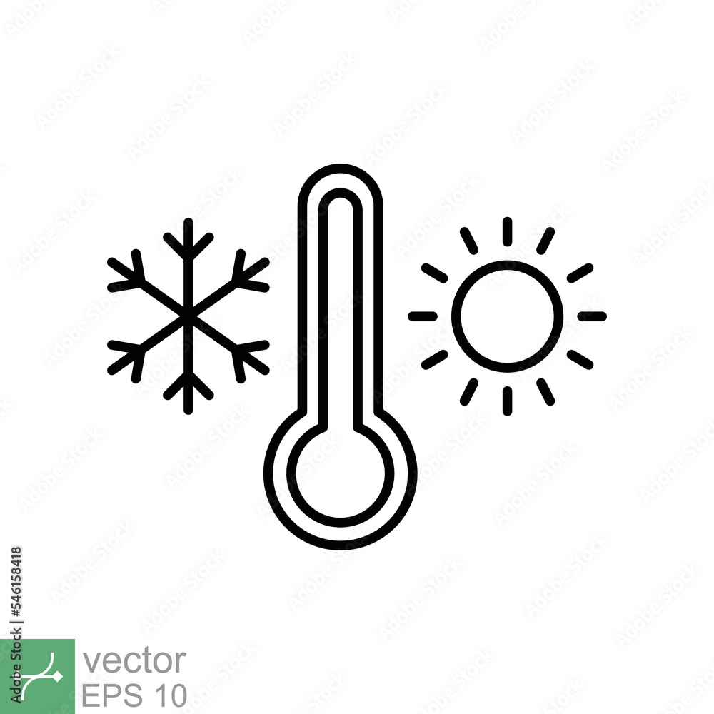 Weather temperature thermometer icon. Outline style sign for web and app. Thermometer with cold and hot symbol. Thin line vector illustration isolated on white background. EPS 10. Weather temperature thermometer icon. Outline style sign for web and app. Thermometer with cold and hot symbol. Thin line vector illustration isolated on white background. EPS 10.