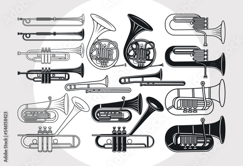 Trumpet SVG Bundle, Trumpet Silhouette, Horn Trumpet Svg, French Horn Svg, Standard Trumpet Svg, Trombone Svg, Jazz Svg,
