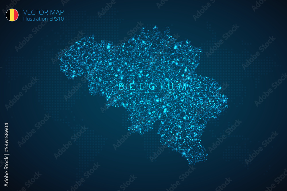 Map of Belgium modern design with abstract digital technology mesh polygonal shapes on dark blue background. Vector Illustration Eps 10.