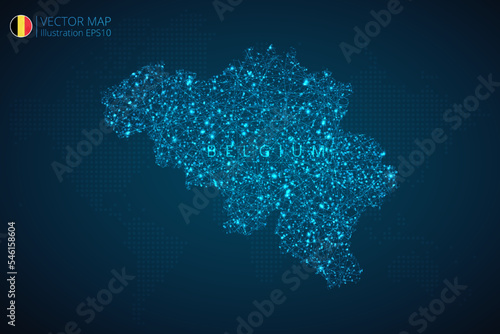 Map of Belgium modern design with abstract digital technology mesh polygonal shapes on dark blue background. Vector Illustration Eps 10.