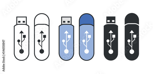 Flash drive flat icons, set usb data storage devices. Computer equipment icons