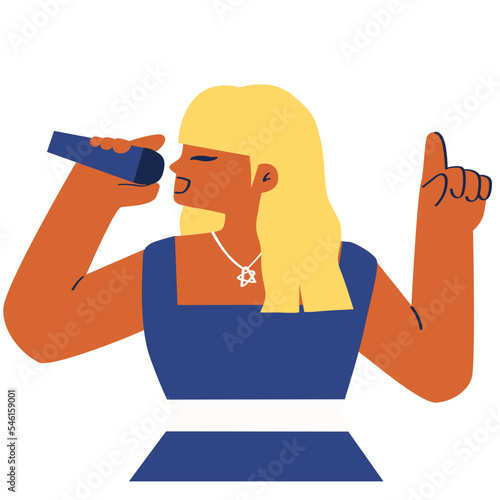 Female singer with microphone vector illustration in flat color design