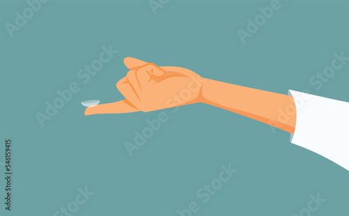 Hand Holding a Contact Lens Vector Cartoon Illustration. Ophthalmologist recommending prescription corrective lenses for myopia 
