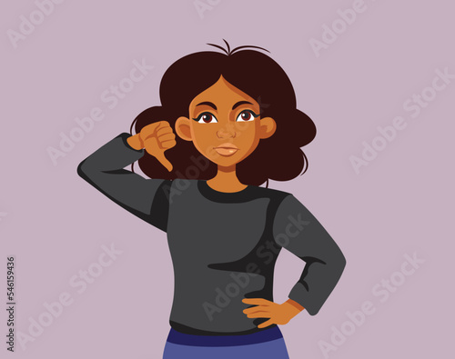 Fotografia Unhappy Woman Holding Thumbs Down Vector Cartoon Illustration
