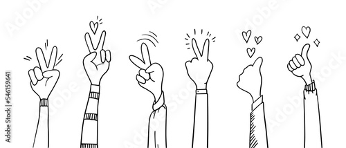 doodle hands up,Hands clapping. applause gestures. congratulation business. vector illustration