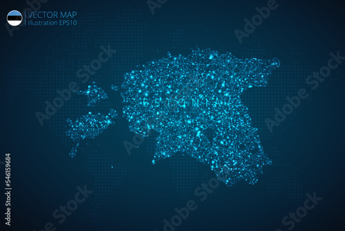 Map of Estonia modern design with abstract digital technology mesh polygonal shapes on dark blue background. Vector Illustration Eps 10.