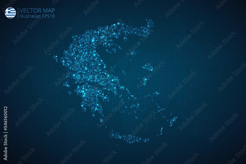 Map of Greece modern design with abstract digital technology mesh polygonal shapes on dark blue background. Vector Illustration Eps 10.