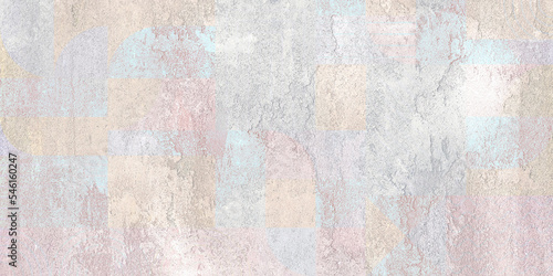 Grunge concrete wall with ornaments and prints. Digital tiles design.