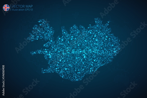 Map of Iceland modern design with abstract digital technology mesh polygonal shapes on dark blue background. Vector Illustration Eps 10.