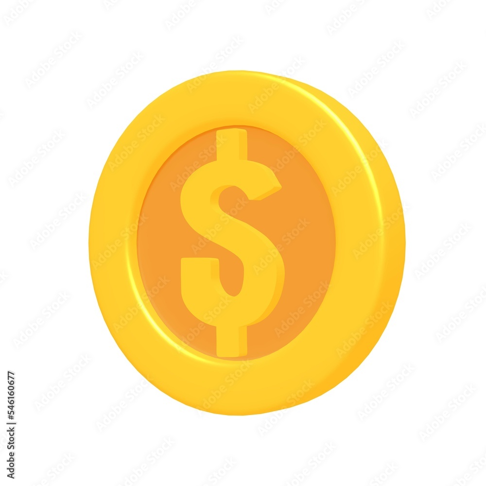 Gold game coin with dollar sign. Concept of wealth fortune luxury success. 3d render illustration Gold game coin with dollar sign. Concept of wealth fortune luxury success. 3d render illustration