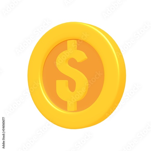 Gold game coin with dollar sign. Concept of wealth fortune luxury success. 3d render illustration