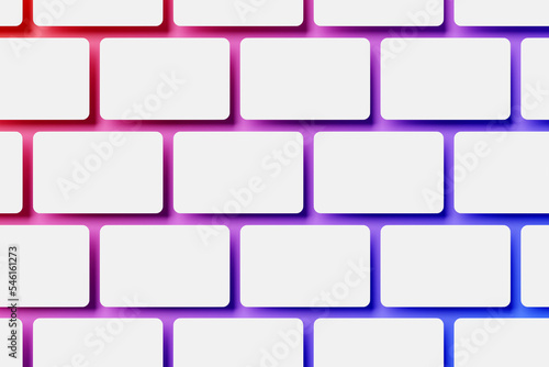 3D illustration of bright white light frame in a row on a pink and blue isolated background.