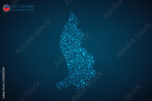 Map of Liechtenstein modern design with abstract digital technology mesh polygonal shapes on dark blue background. Vector Illustration Eps 10.