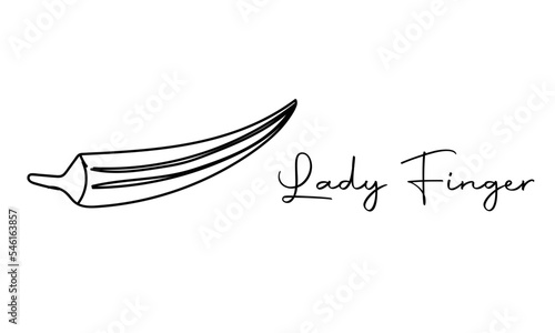 Okra, lady finger line drawing. Black and white vector illustration isolated on white background. Concept for logo, card, banner, poster, flyer.