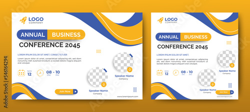 Invitation web banner to the online conference. Business webinar invitation design. Announcement poster concept. Modern abstract White background with place for photos	