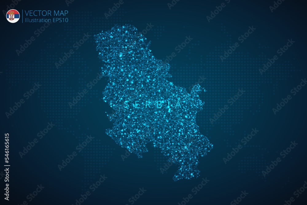 Map of Serbia modern design with abstract digital technology mesh polygonal shapes on dark blue background. Vector Illustration Eps 10.