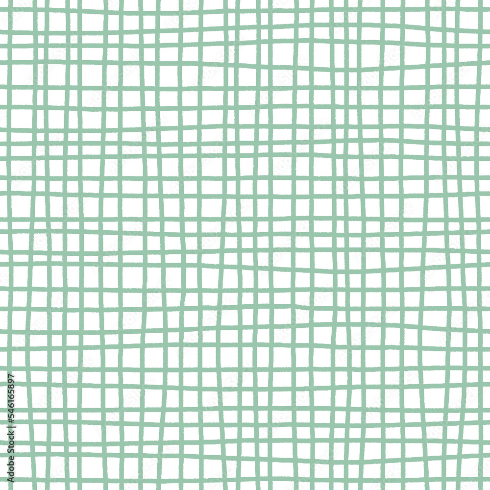 Teal checkered mesh on white seamless pattern. Stylized canvas texture. Hand drawn uneven grid paper. For textile, wrapping paper, wallpaper, stationery and packaging design Teal checkered mesh on white seamless pattern. Stylized canvas texture. Hand drawn uneven grid paper. For textile, wrapping paper, wallpaper, stationery and packaging design