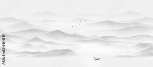 Artistic conception elegant ink landscape painting background © 心灵艺坊