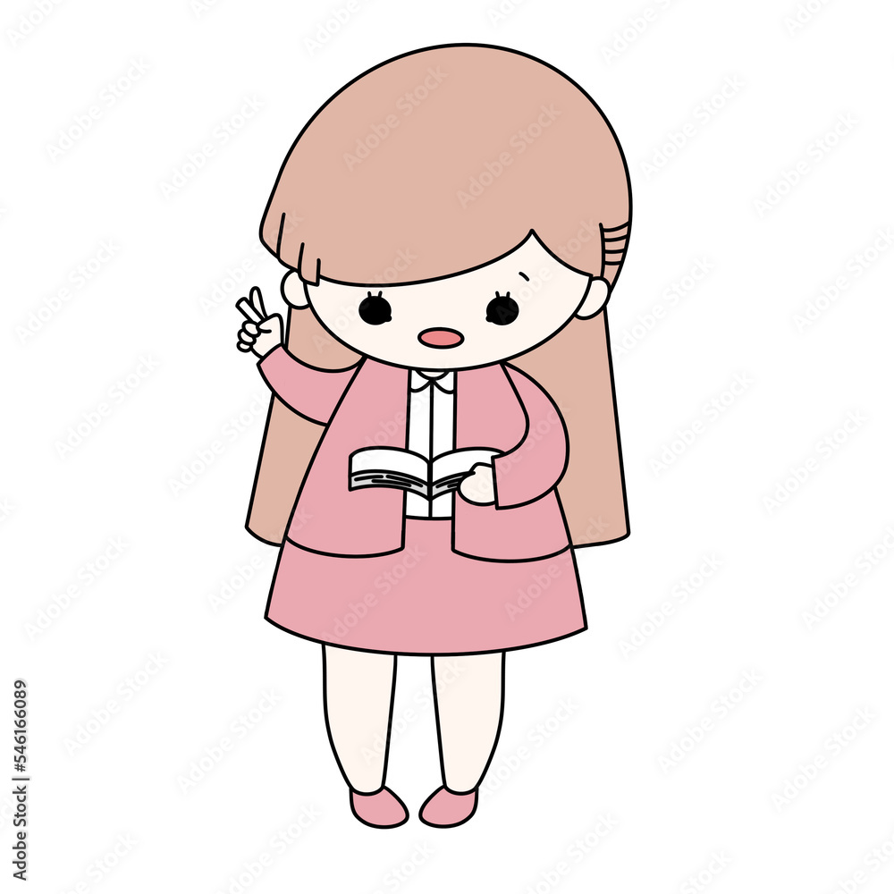 Smiling female teacher holding a book and pencil color illustration. Smiling female teacher holding a book and pencil color illustration.