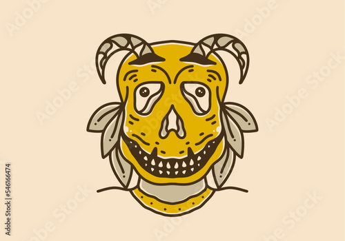 Vintage art illustration of a monster with horn