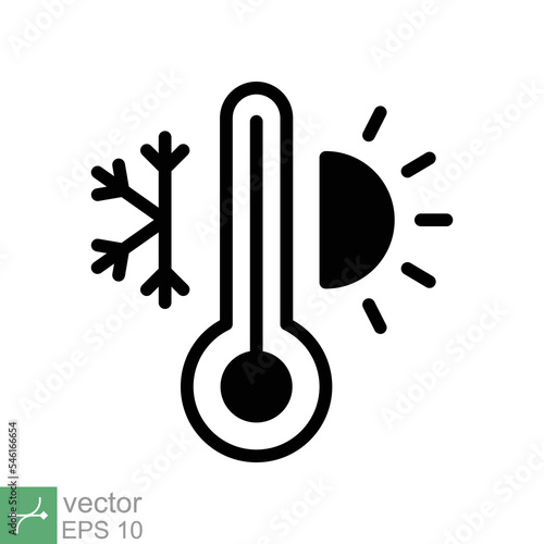 Weather temperature thermometer icon. Simple solid style sign for web and app. Thermometer with cold and hot symbol. Glyph vector illustration isolated on white background. EPS 10.