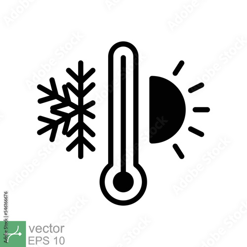 Weather temperature thermometer icon. Simple solid style sign for web and app. Thermometer with cold and hot symbol. Glyph vector illustration isolated on white background. EPS 10.