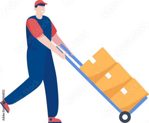 Warehouse worker or delivery man working with sorting boxes. PNG illustration