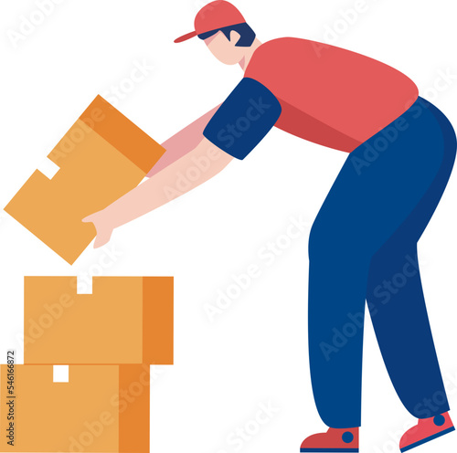 Warehouse worker or delivery man working with sorting boxes. PNG illustration