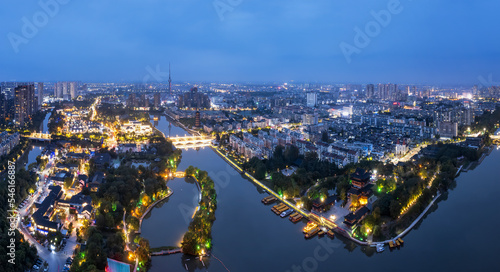 Aerial photography of Taizhou city night scene large format