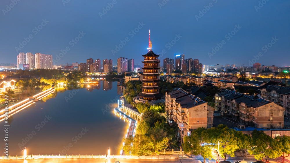 Obraz premium Aerial photography of Taizhou city night scene large format
