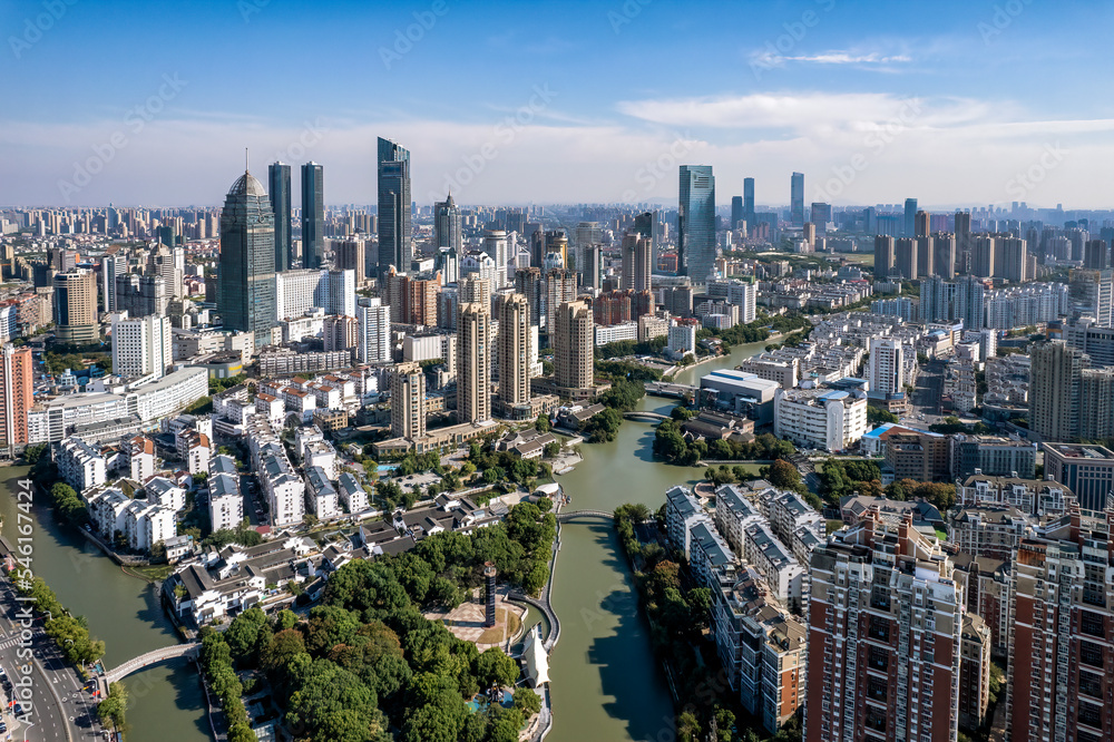 aerial photography wuxi city skyline