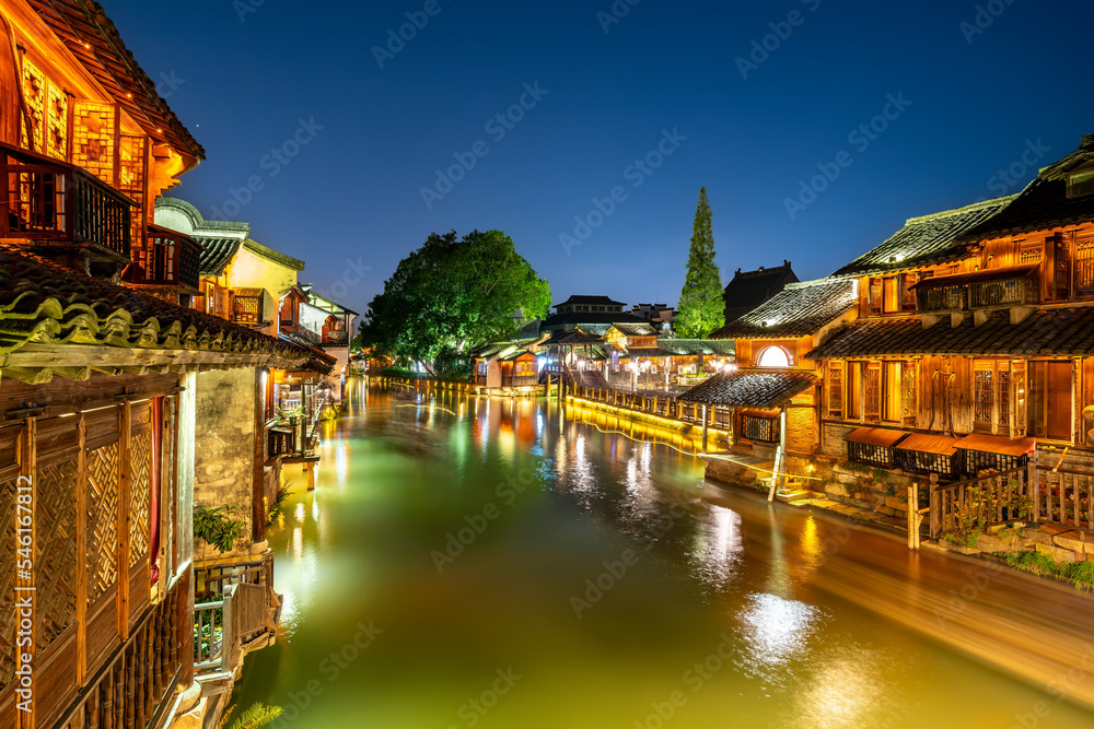 Night view of ancient houses in Wuzhen, China