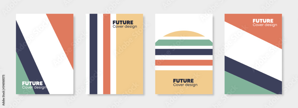 Set of cover business templates. Abstract retro background with stripes for promotion, print, events, and social media posts. Vector template, 2023