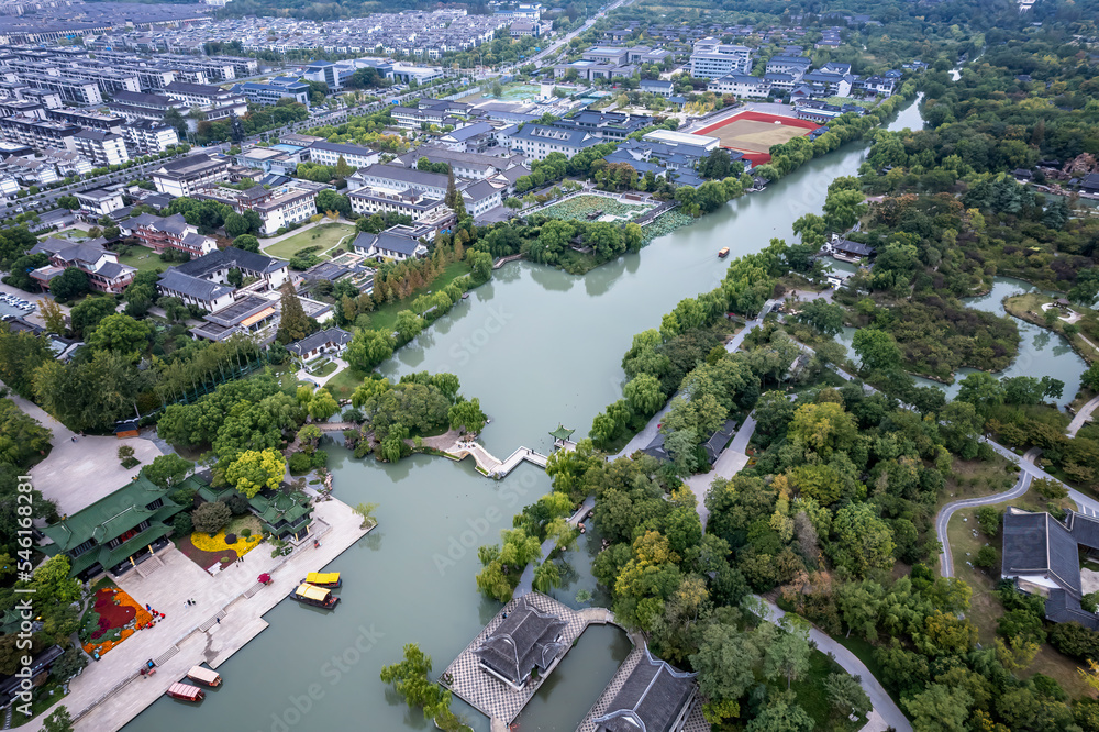 Fototapeta premium Aerial photography of Chinese garden landscape of Slender West Lake in Yangzhou