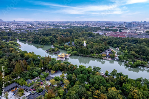 Aerial photography of Chinese garden landscape of Slender West Lake in Yangzhou