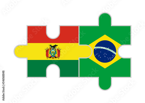 puzzle pieces of bolivia and brazil flags. vector illustration isolated on white background