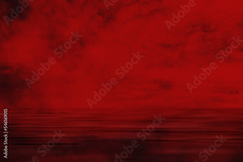 Red cloud black river dark water background for horror poster design