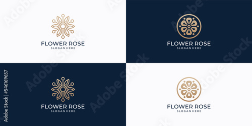 Feminine beauty flower logo design with abstract luxury leaf circle concept